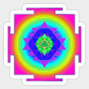 Sri Yantra Mandala, Neon Pink+Faux Gold Accent Sticker